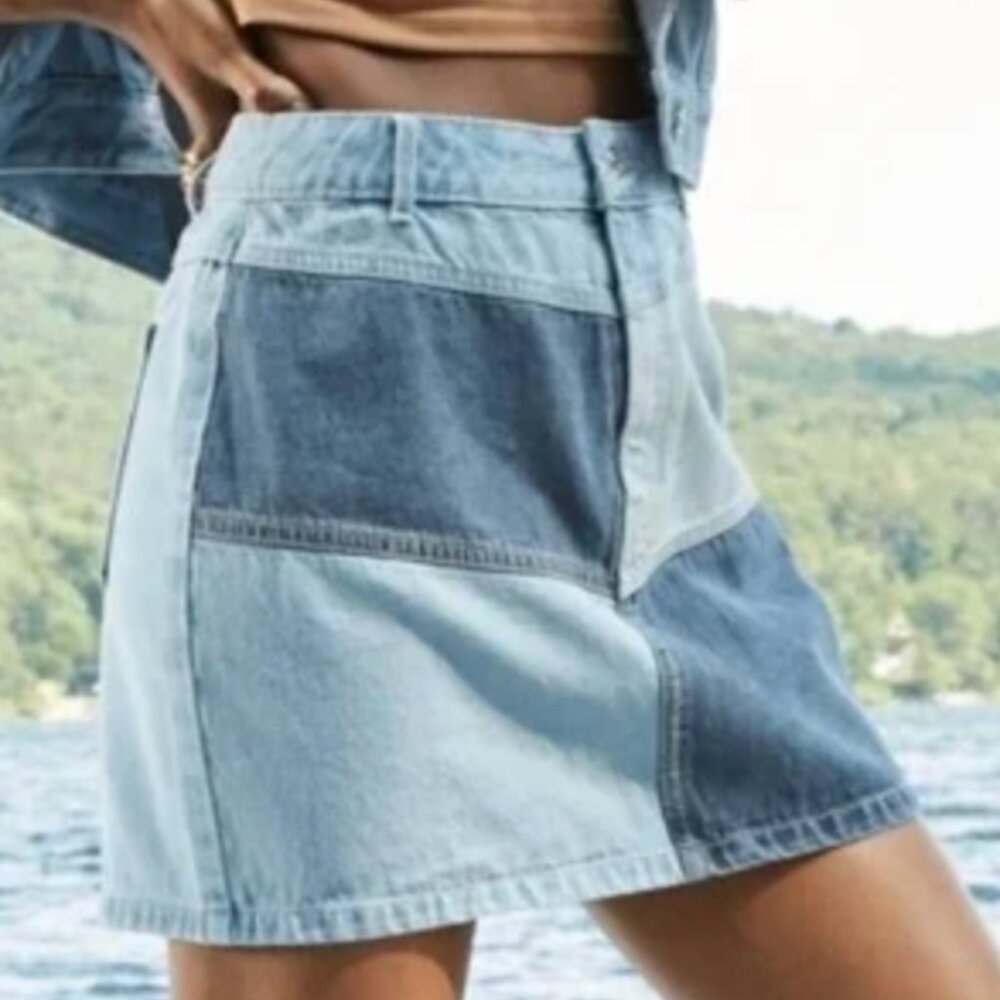 Wild Fable Patchwork Denim Skirt 16